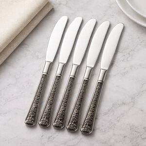 Interpur Florenz Flatware Dinner Knives VTG Petal Fower & Fleur-di-lis Set Of 5